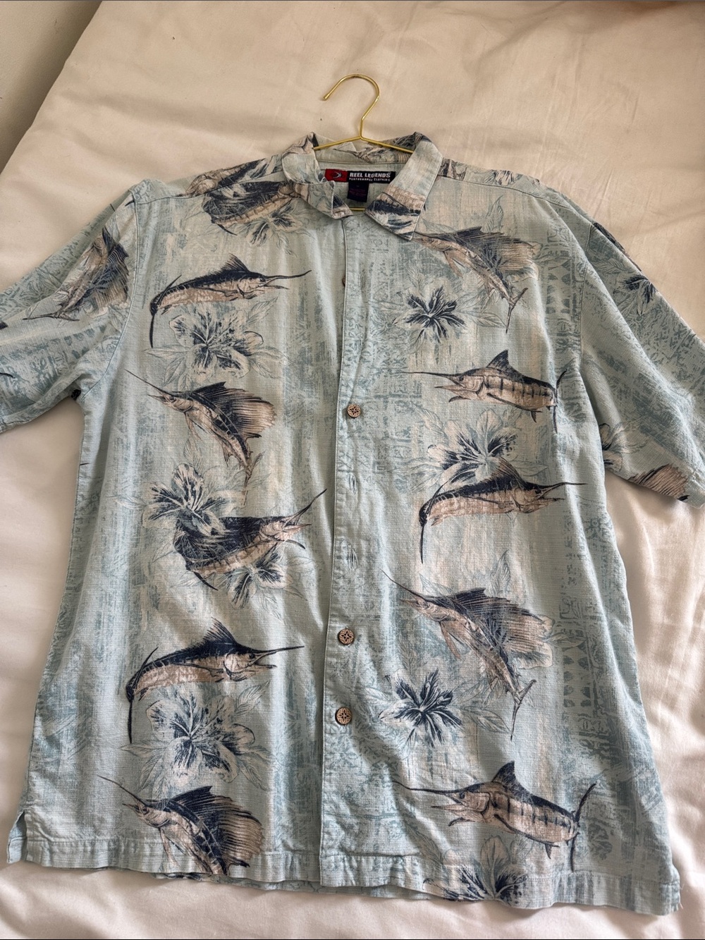 Reel Legends Light Blue Marlin Print Short-Sleeve Button-Down Shirt